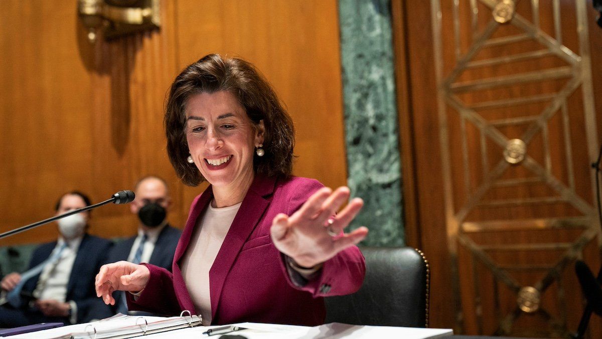 ​Commerce Secretary Gina Raimondo arrives to a Senate Appropriations Subcommittee on Commerce, Justice, Science, and Related Agencies hearing on expanding broadband access on Capitol Hill in Washington, D.C., U.S. February 1, 2022. 