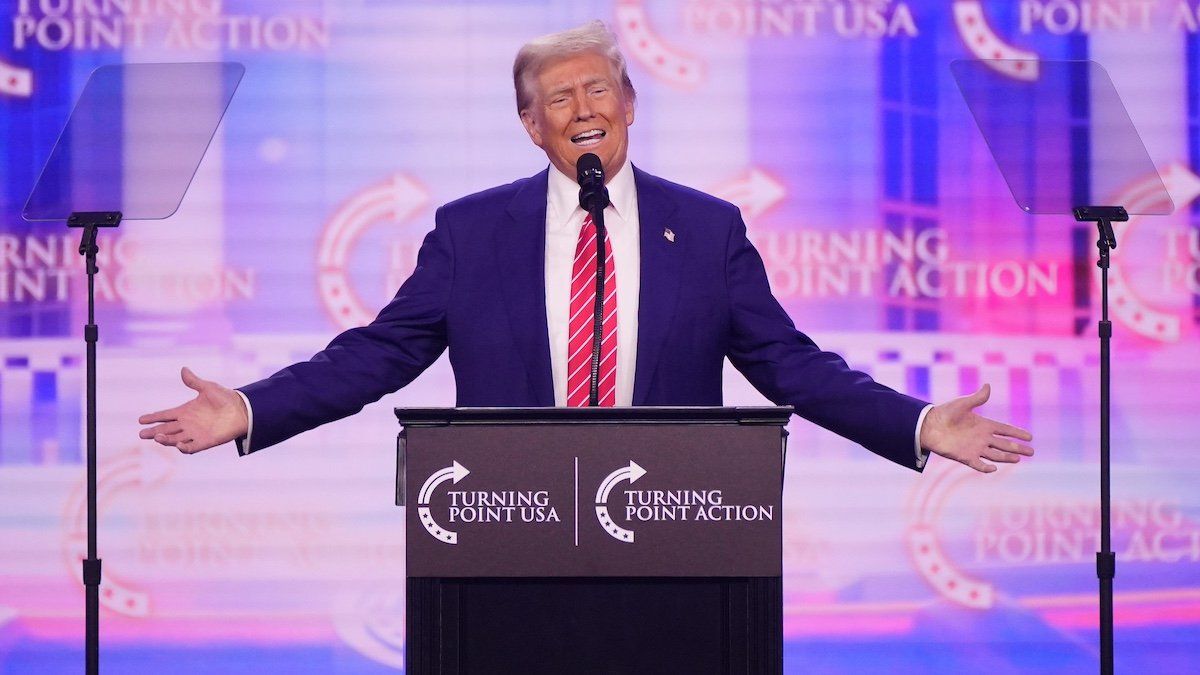 Donald Trump speaks on the last day of Turning Point's four-day AmericaFest conference on Dec. 22, 2024, in Phoenix.