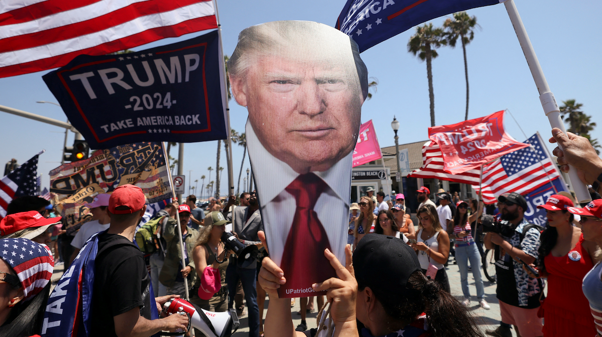 Donald Trump supporters in Huntington Beach, Calif., on July 14, 2024. 