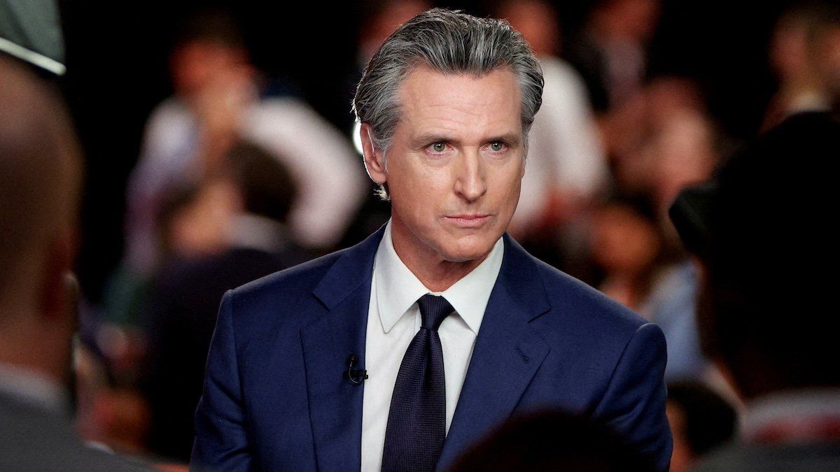 ​FILE PHOTO: California Governor Gavin Newsom (D) reacts as he speaks to the members of the press on the day of the first presidential debate hosted by CNN in Atlanta, Georgia, U.S., June 27, 2024. 