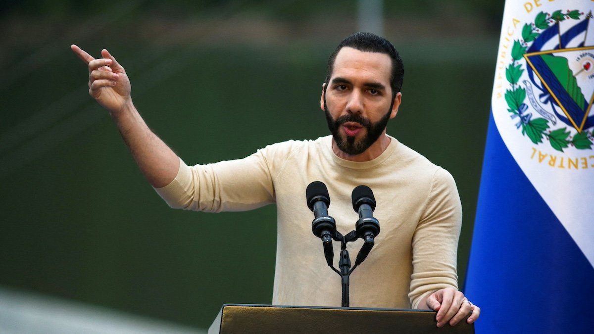 FILE PHOTO: El Salvador's President Nayib Bukele speaks during the inauguration of the 3 de Febrero hydroelectric power plant in San Luis de La Reina, El Salvador October 19, 2023.