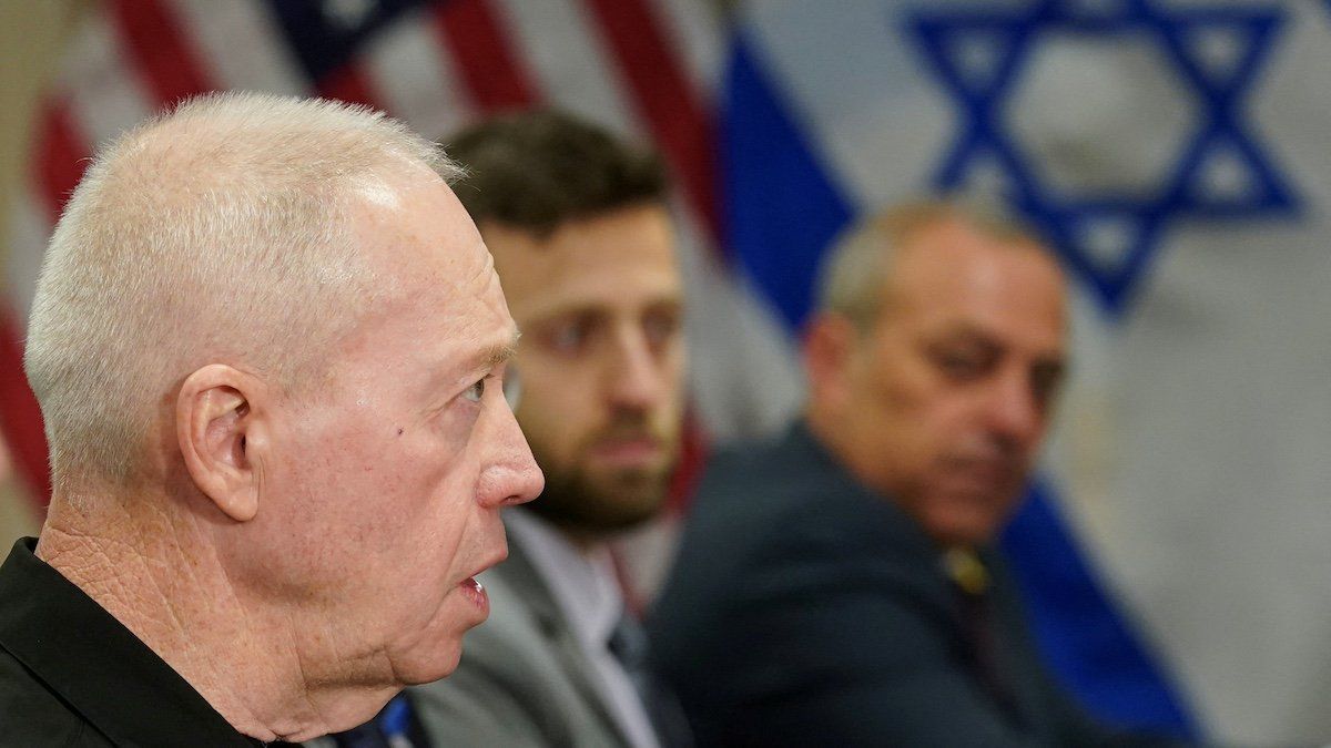 ​FILE PHOTO: Israeli Defense Minister Yoav Gallant speaks during his meeting with U.S. Secretary of Defense Lloyd Austin (not pictured) at the Pentagon in Washington, U.S., March 26, 2024. 