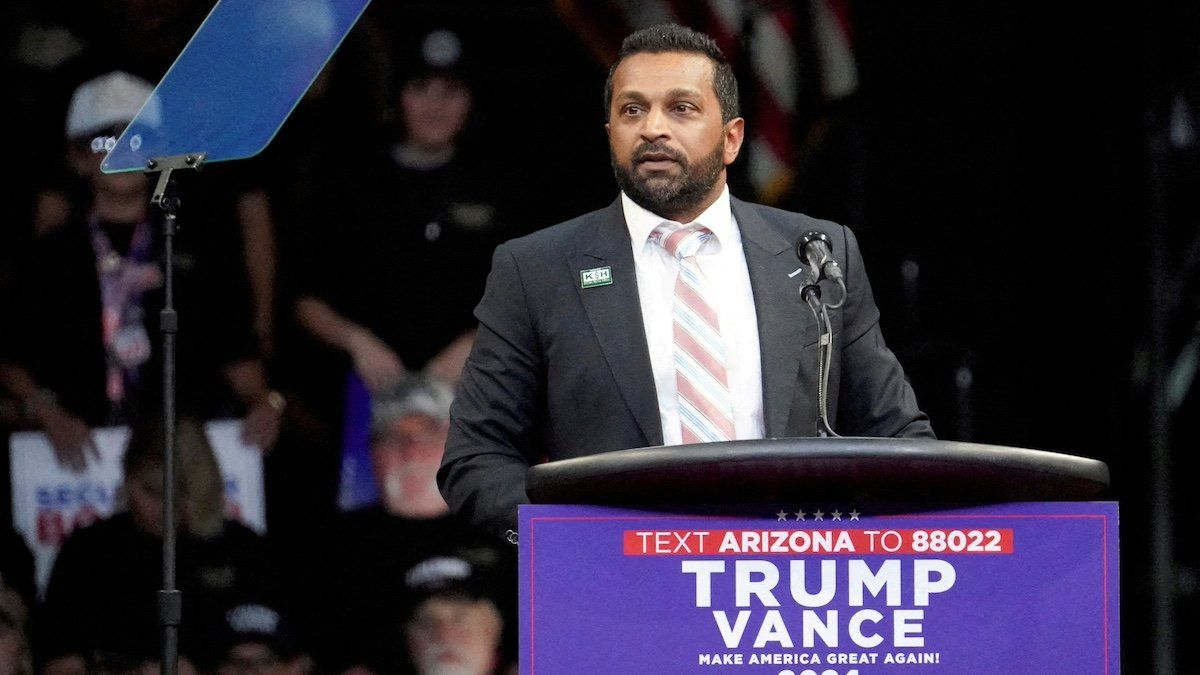 ​FILE PHOTO: Kash Patel, former chief of staff to the defense secretary, speaks on the day Republican presidential candidate and former U.S. President Donald Trump holds a campaign rally, in Prescott Valley, Arizona, U.S., October 13, 2024. 