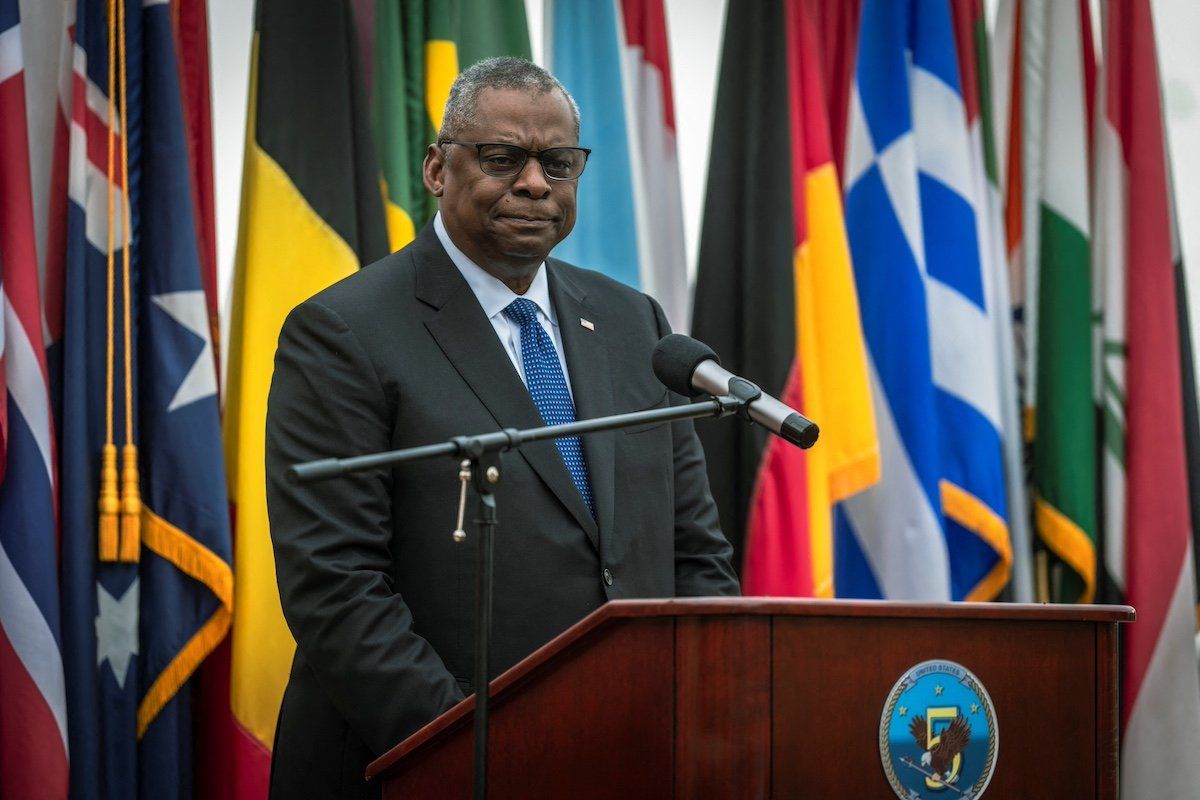 FILE PHOTO: Secretary of Defense Lloyd J. Austin III addresses service members assigned Naval Support Activity, after participating in the Virtual Red Sea Security Summit at NAVCENT headquarters in Manama, Bahrain December 19, 2023.