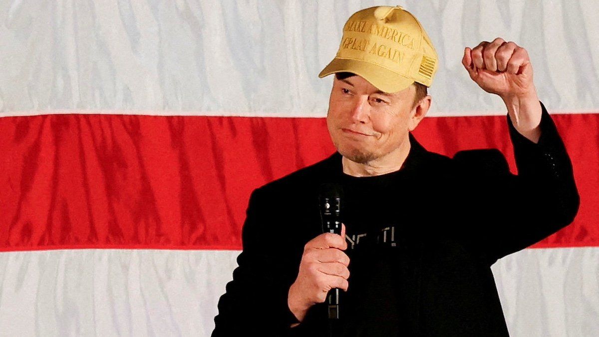 ​FILE PHOTO: Tesla CEO and X owner Elon Musk, who supports Republican presidential nominee former U.S. President Donald Trump, gestures as he speaks about voting during an America PAC Town Hall in Folsom, Pennsylvania, U.S., October 17, 2024. 