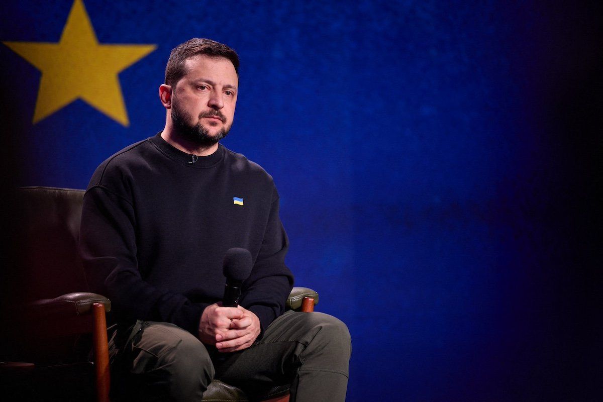 FILE PHOTO: Ukrainian President Volodymyr Zelensky delivering an end-of-year press conference in Kyiv, Ukraine, on December 19, 2023.