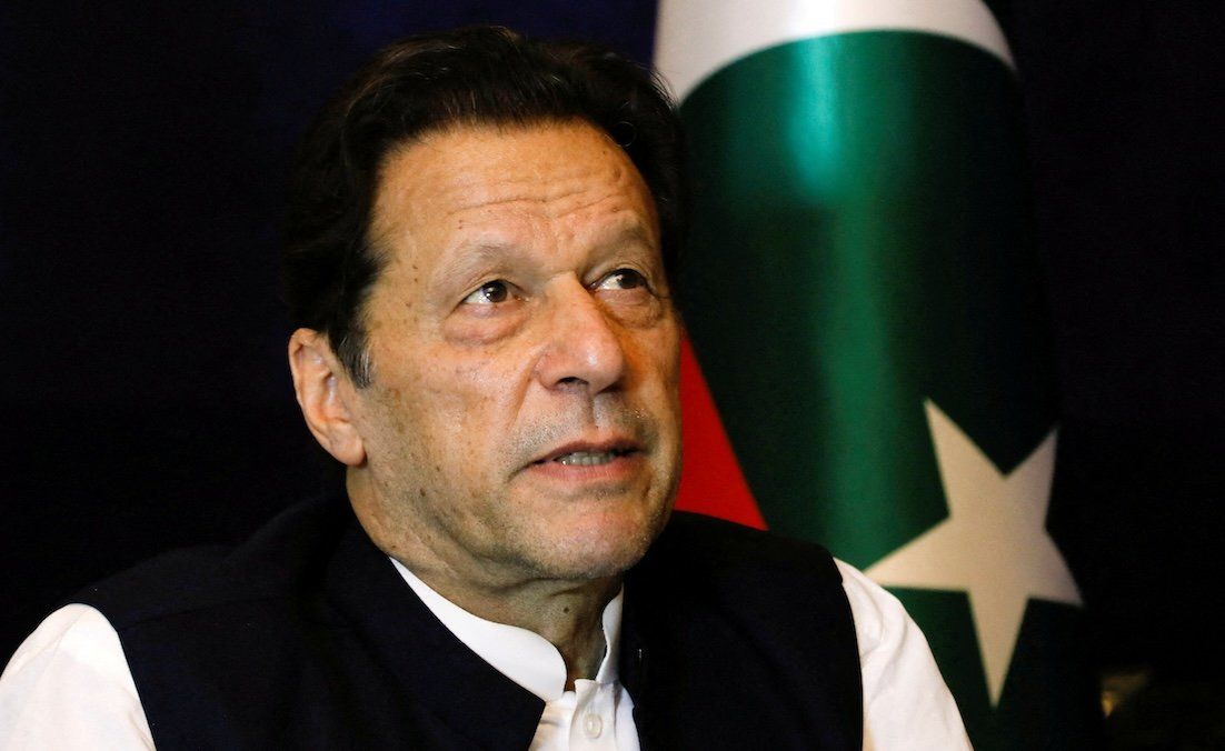 Former Pakistani Prime Minister Imran Khan pauses as he speaks with Reuters during an interview, in Lahore, Pakistan in March 2023. 