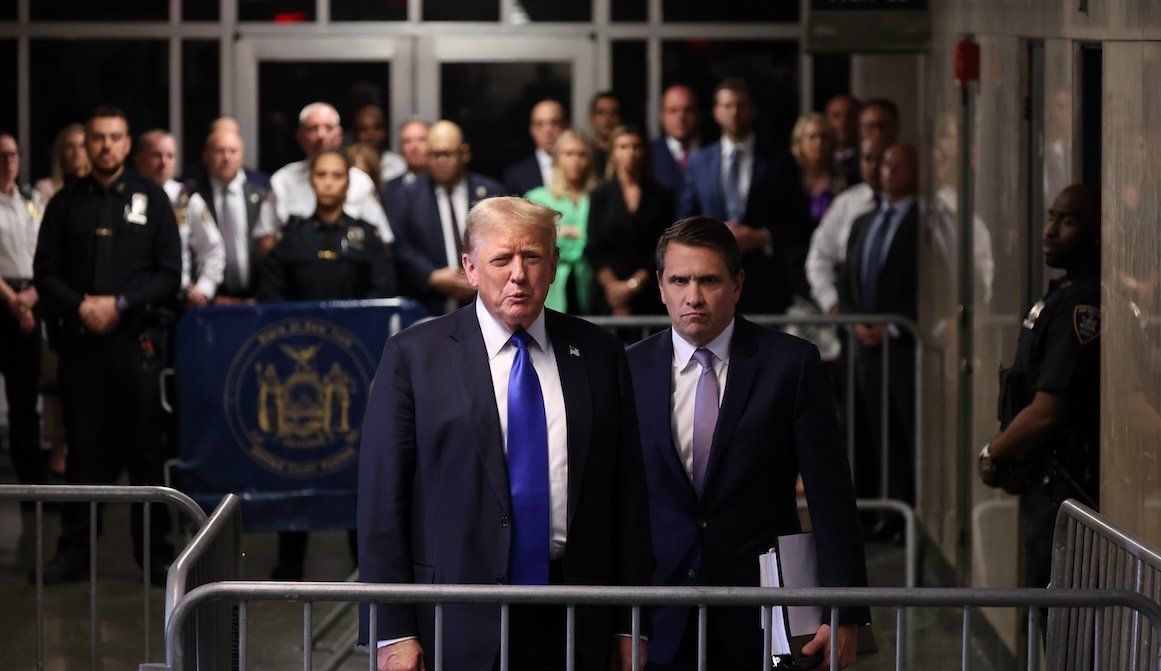 Former President Donald Trump gives brief remarks alongside his attorney Todd Blanche at the conclusion of his hush money trial at Manhattan criminal court on July 11. 