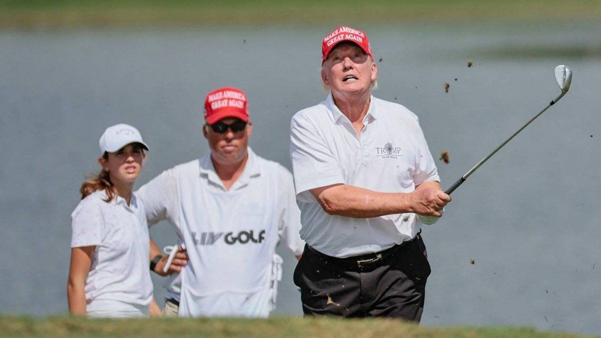 Former President Donald Trump seen golfing in Doral, Florida, on Oct. 27, 2022. 