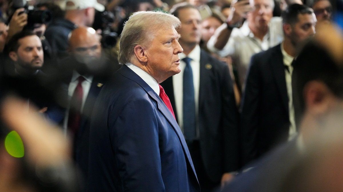 Former President Donald Trump speaks with reporters in the spin room at the Pennsylvania Convention Center after the ABC News Presidential Debate between him and Vice President Kamala Harris Tuesday, Sept. 10, 2024.