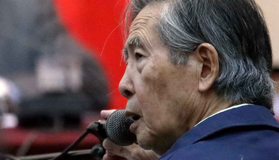 Former President of Peru Alberto Fujimori attends a trial as a witness at the navy base in Callao, Peru, in 2018. 