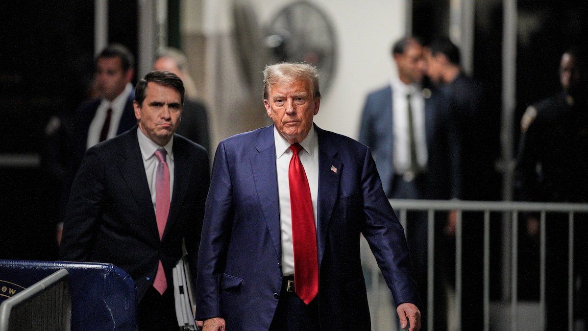 Former U.S. President Donald Trump walks at New York State Supreme Court in New York, New York, U.S., 30 April 2024. 