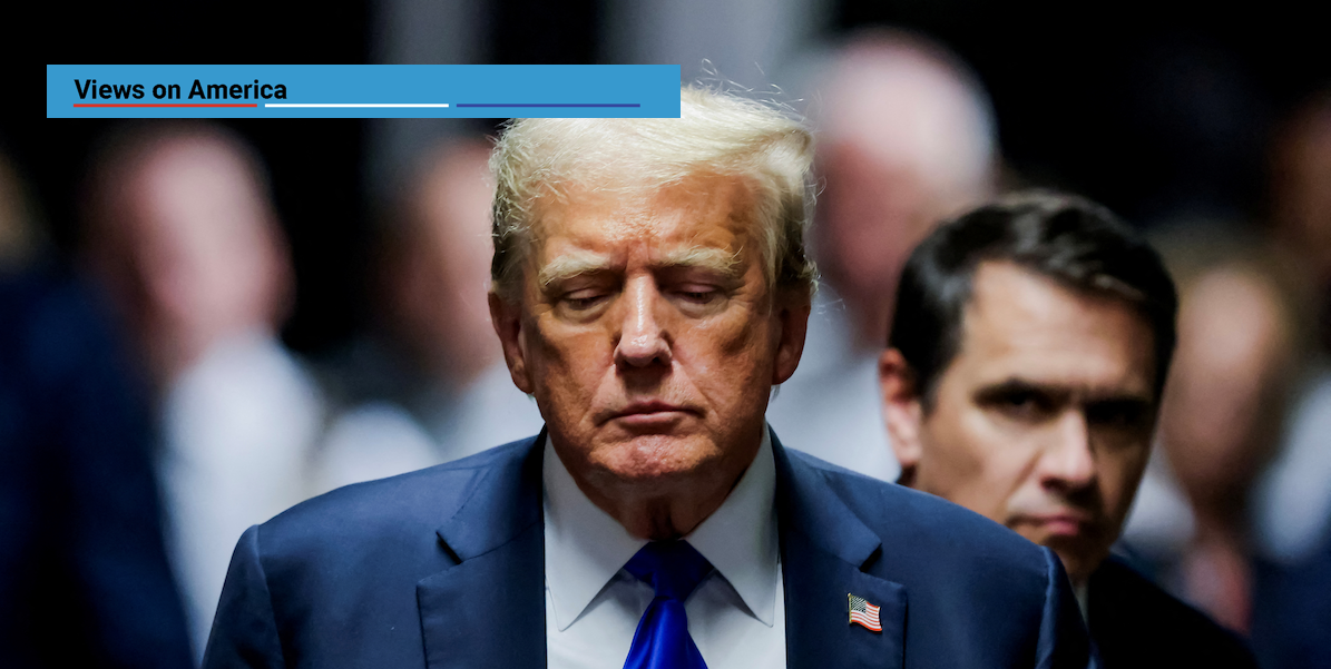 Former US President Donald Trump leaves the courthouse after a jury found him guilty of all 34 felony counts in his criminal trial at the New York State Supreme Court on May 30, 2024.