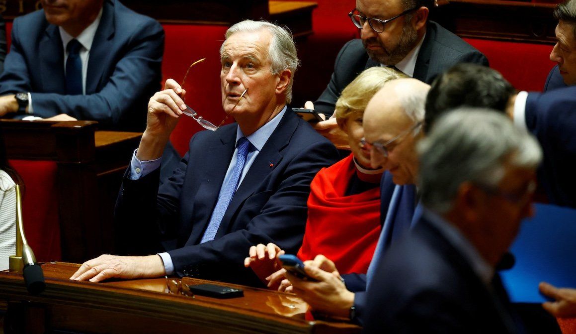 ​French Prime Minister Michel Barnier reacts during the result of the vote on the first motion of no-confidence against the French government, in Paris, France, on Dec. 4, 2024.