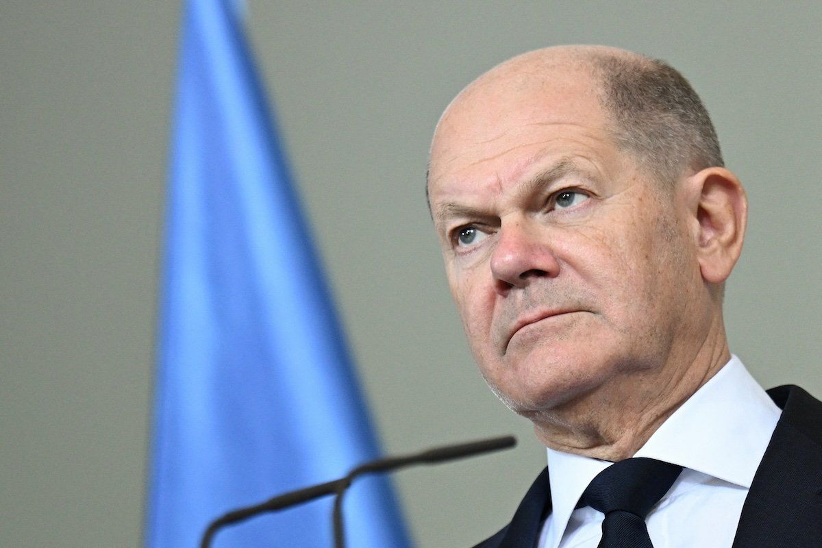 German Chancellor Olaf Scholz reacts at a media briefing following his bilateral talks with Somali's President Hassan Sheikh Mohamud at the Chancellery in Berlin, Germany, November 5, 2024.