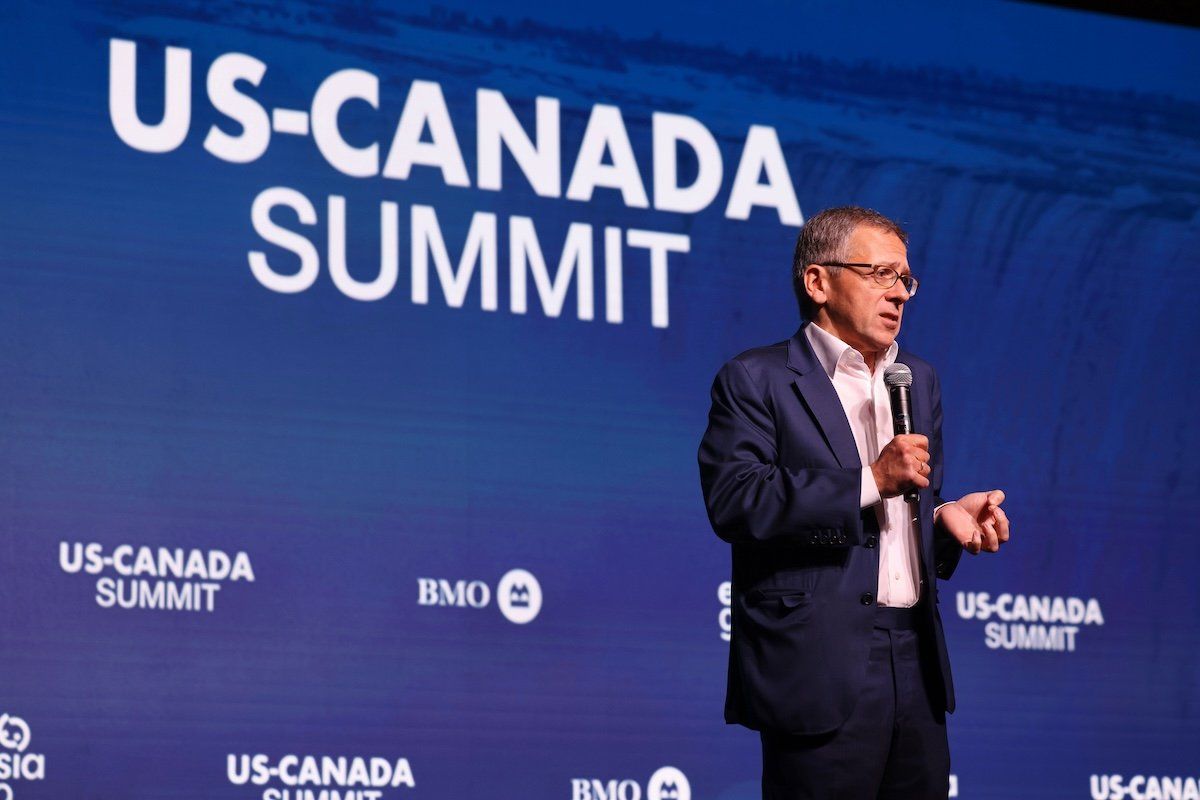 ​Ian Bremmer addresses the audience at the 2024 US-Canada Summit in Toronto.