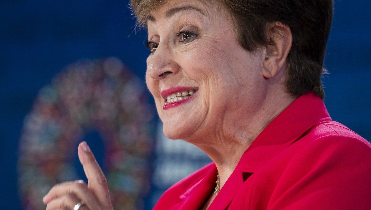 ​IMF Managing Director Kristalina Georgieva speaks to the media during an International Monetary and Financial Committee press briefing on Friday, Oct. 25, 2024. 