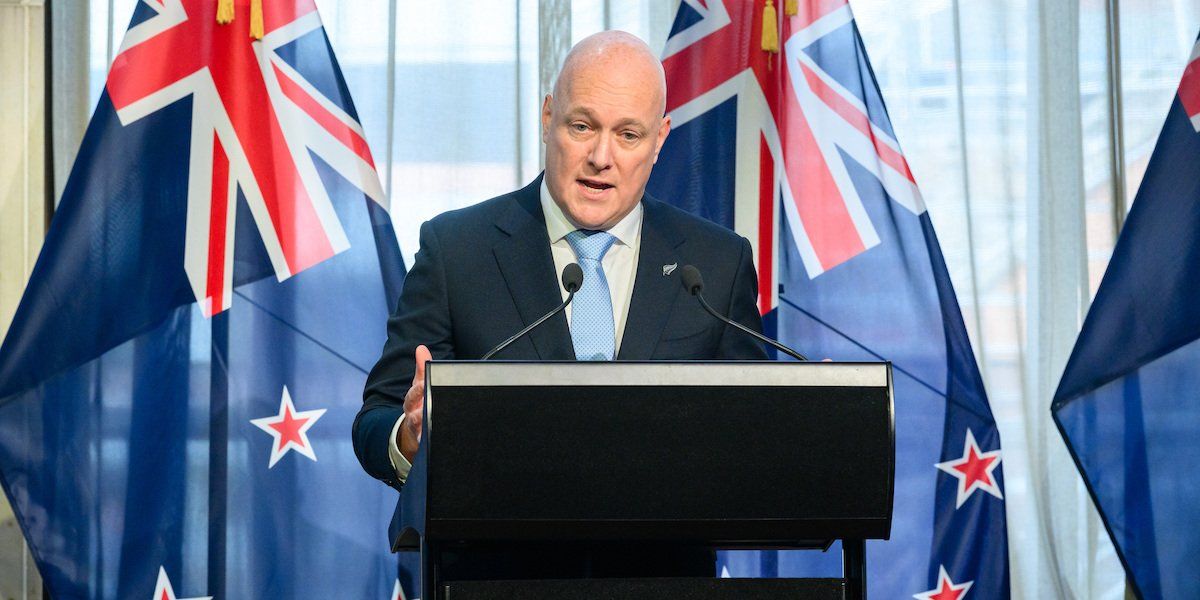 Incoming Prime Minister Christopher Luxon speaking at the announcement of the new Government in NZ in the Banquet Hall in Parliament Buildings in Wellington, New Zealand, Friday, November 24, 2023. 