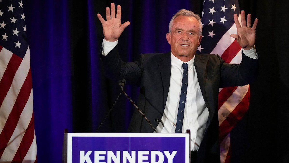 Independent presidential candidate Robert F. Kennedy Jr., waves to the crowd at a campaign rally at Brazos Hall Monday May 13, 2024.