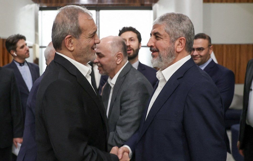 ​Iran's President Masoud Pezeshkian meets with Hamas leader Khaled Mashal, in Doha, Qatar, on Oct. 2, 2024. 