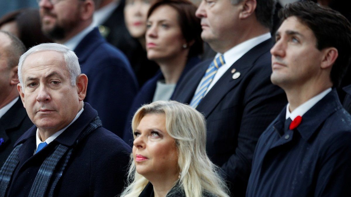 ​Israeli Prime Minister Benjamin Netanyahu, and his wife Sara, with Canadian Prime Minister Justin Trudeau at a commemoration ceremony for Armistice Day in Paris, France, November 11, 2018.