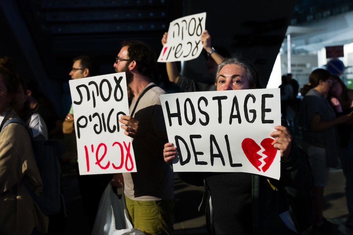 Israelis protest in front of the Ministry of defense to free hostages taken by Hamas terrorist on October 7th 2023.