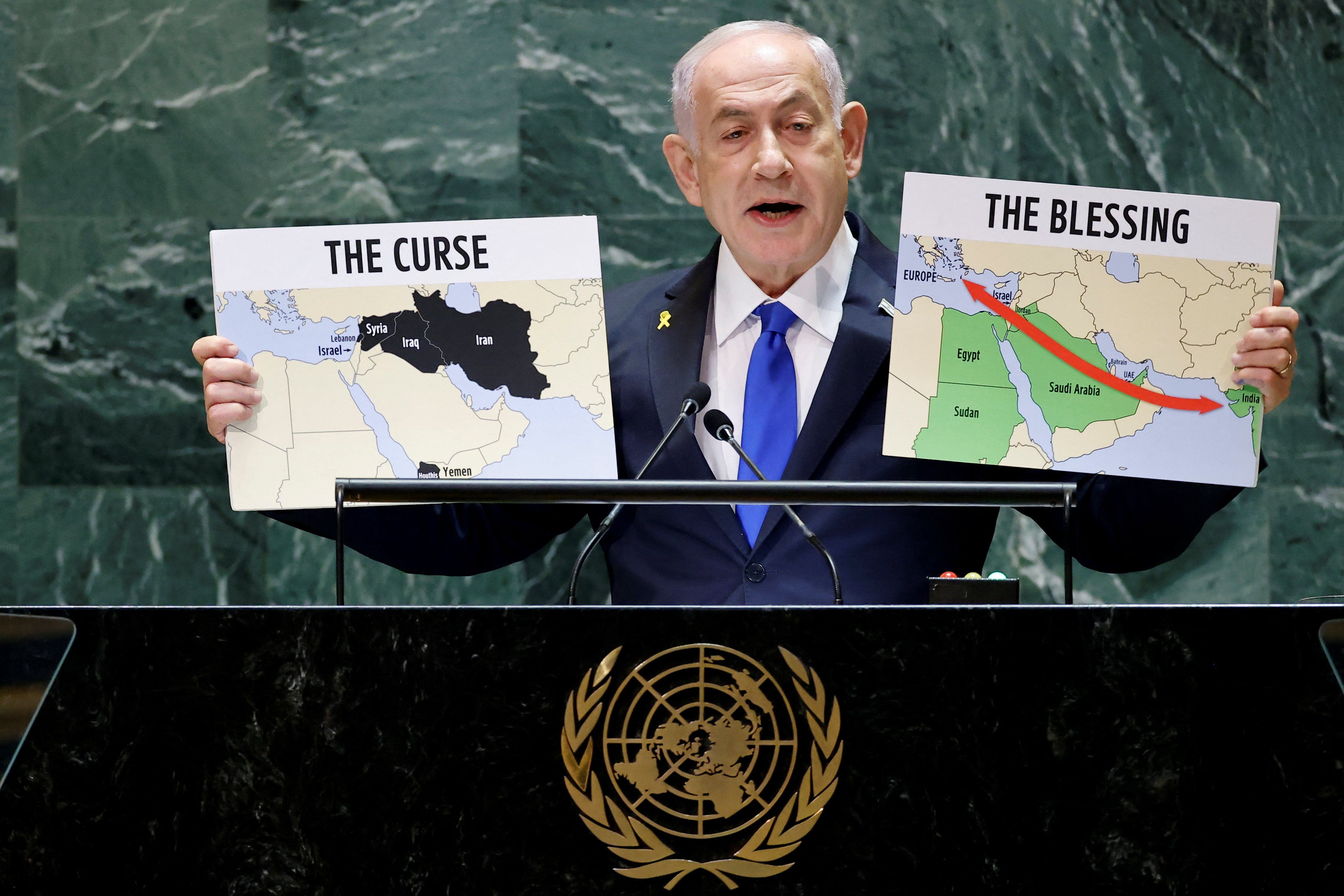 Israel's Prime Minister Benjamin Netanyahu addresses the 79th United Nations General Assembly at U.N. headquarters in New York, U.S., September 27, 2024. ​