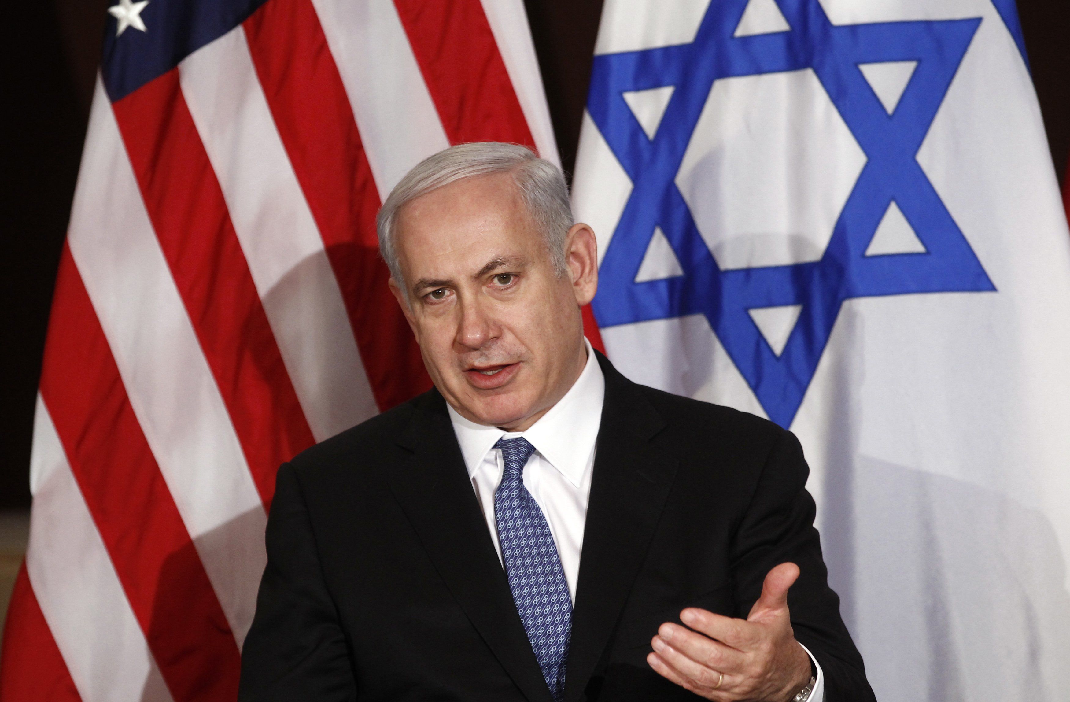 Israel's Prime Minister Benjamin Netanyahu speaks during his meeting with U.S. President Barack Obama at the United Nations in New York September 21, 2011. Netanyahu said Wednesday that direct negotiation was the only way to achieve a stable Middle East peace and the Palestinian effort to secure U.N. recognition of statehood ''will not succeed.'' 