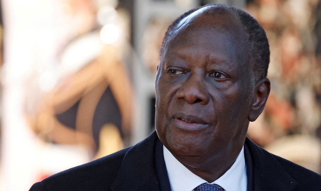 Ivory Coast President Alassane Ouattara arrives at the opening session of the 19th Summit of the Francophonie at the Grand Palais in Paris, France, on Oct. 5, 2024. 