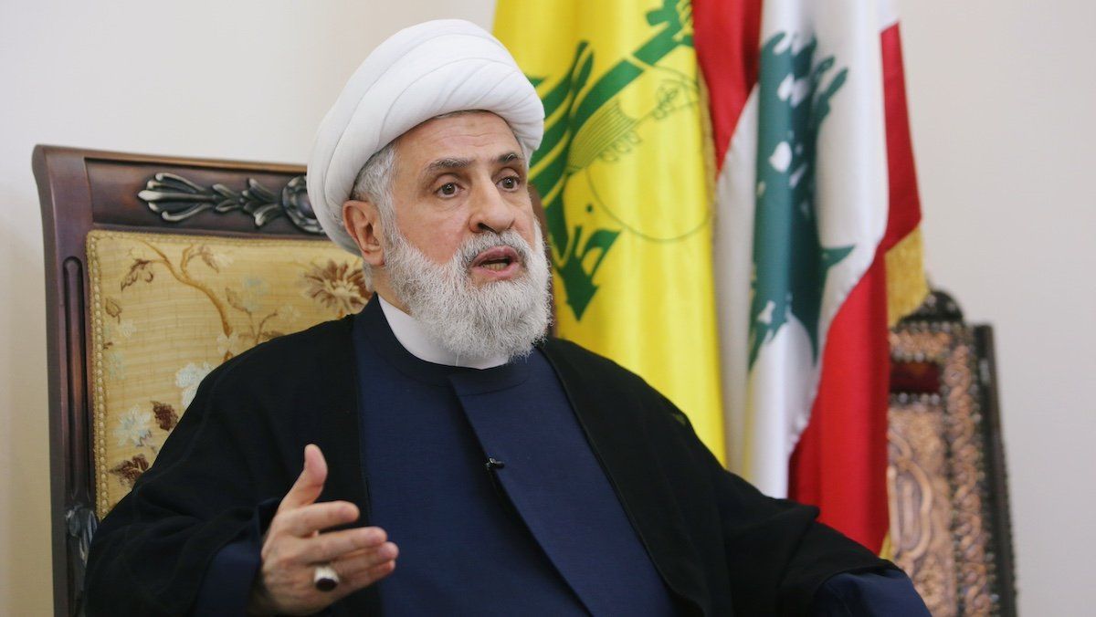 ​Lebanon's Hezbollah deputy leader Sheikh Naim Kassem speaks during an interview with Reuters in Beirut's suburbs, Lebanon November 22, 2019. 