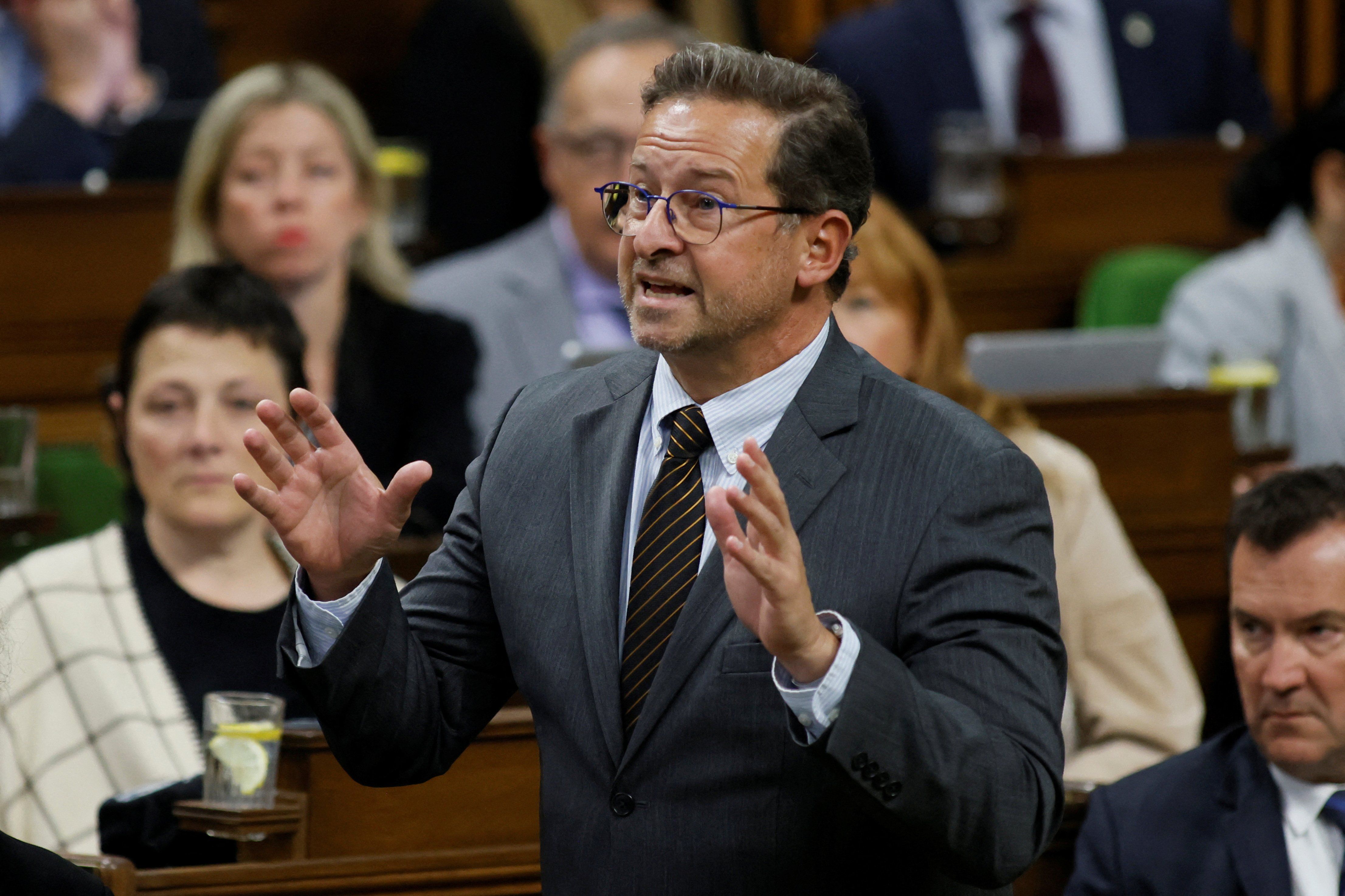 ​Canada's Bloc Quebecois leader Yves-Francois Blanchet speaks during Question Period in the House of Commons on Parliament Hill in Ottawa, Ontario, Canada October 2, 2024. 