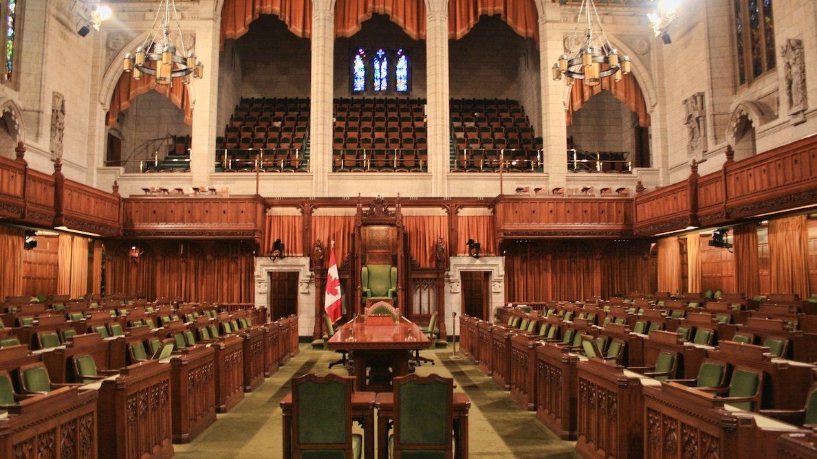 ​House of Commons in the Canadian Parliament building in Ottawa, Ontario, Canada.