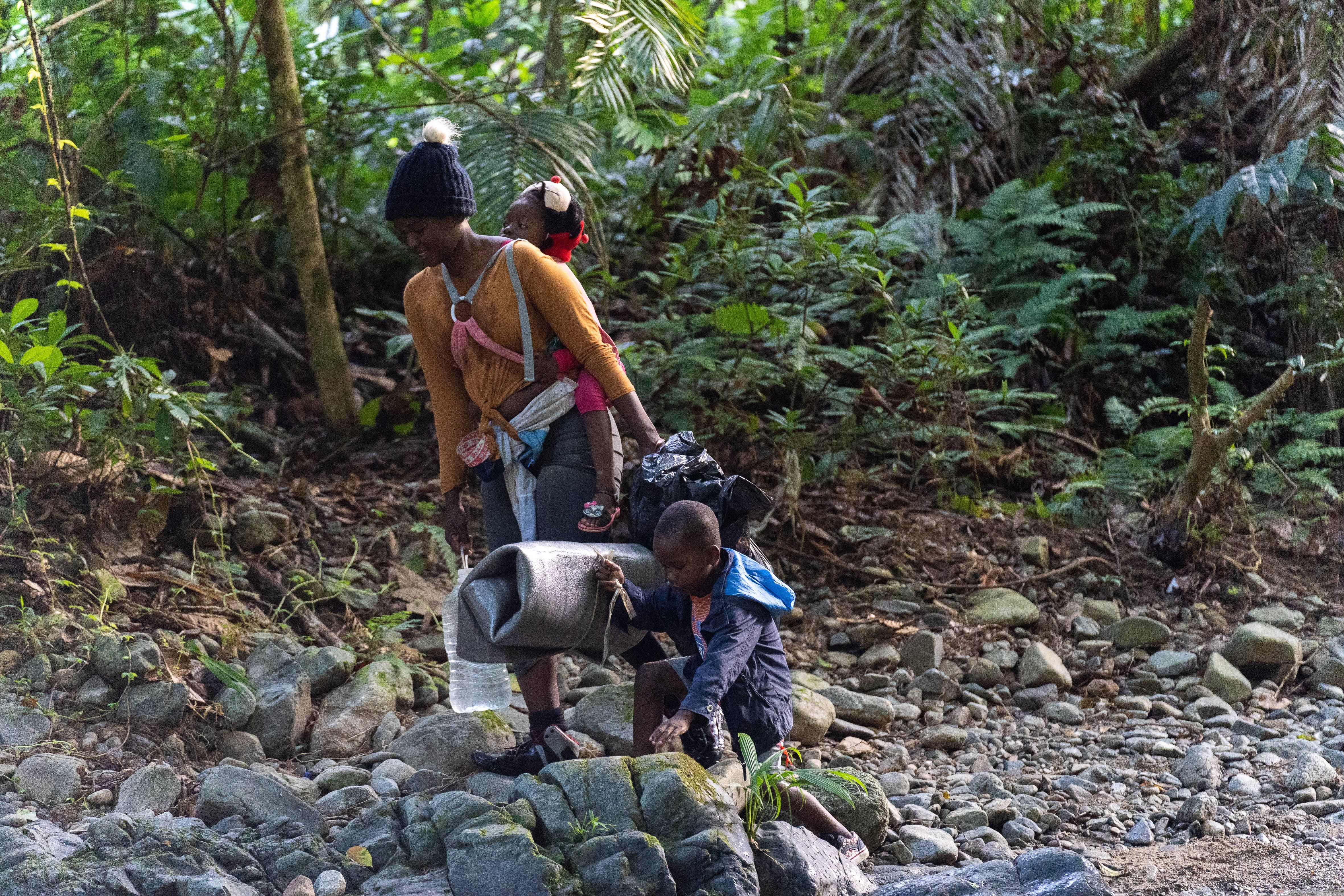 Migrants trek through the Darien Gap towards the border with Panama.