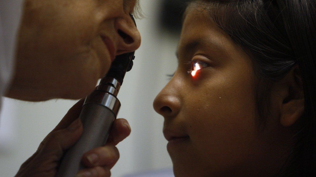 Patient has an eye test at Venice Family Clinic in Venice, California, June 25, 2009.