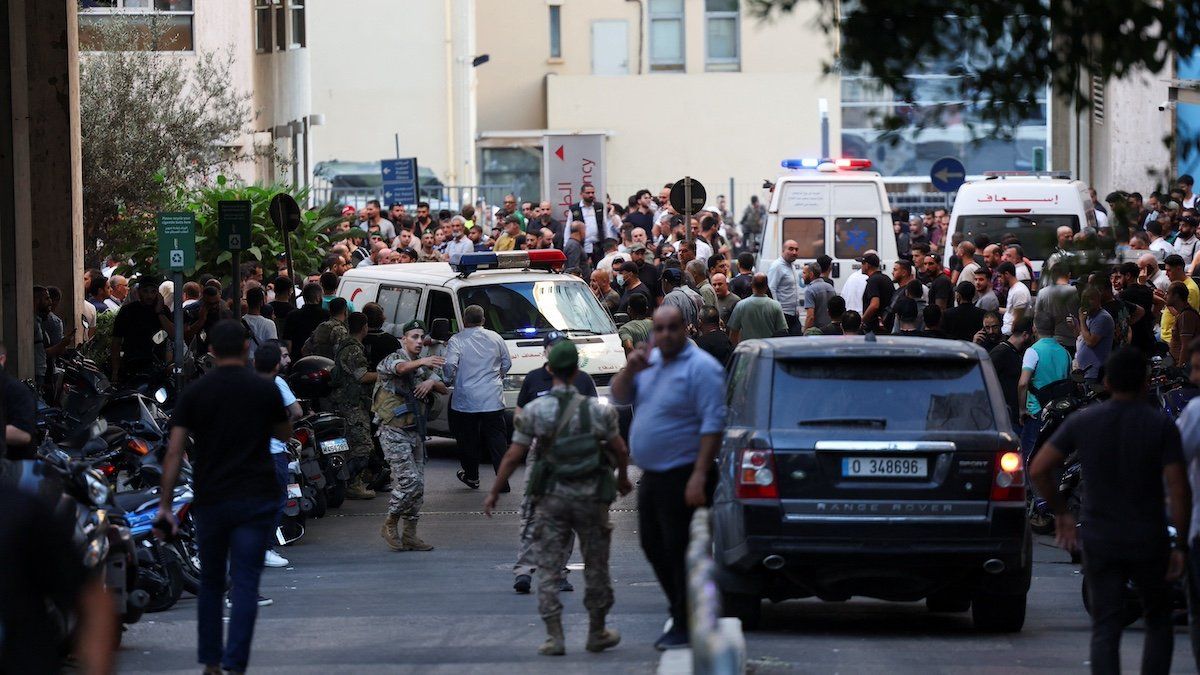 ​People gather outside a hospital as more than 1,000 people, including Hezbollah fighters and medics, were wounded when the pagers they use to communicate exploded across Lebanon, according to a security source, in Beirut, Lebanon September 17, 2024. 