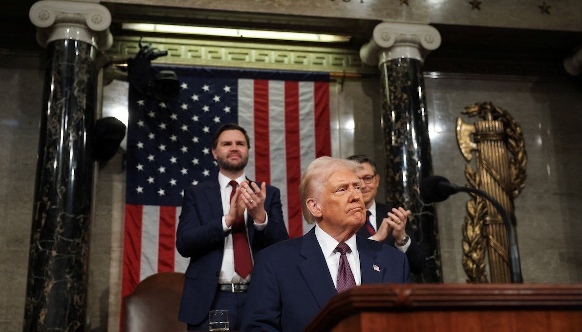 ​President Donald Trump addresses a joint session of Congress.