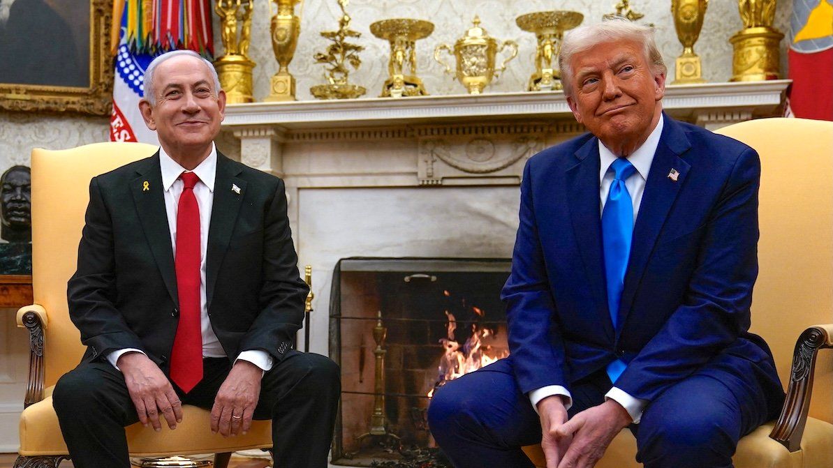 President Donald Trump and Israeli Prime Minister Benjamin Netanyahu meet at the White House on Feb. 4, 2025. 