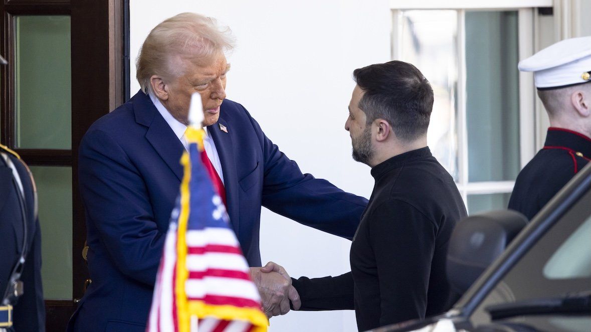 President Donald Trump is seen here welcoming Ukrainian President Volodymyr Zelensky to the White House last Friday.