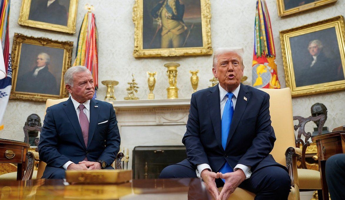 President Donald Trump meets with Jordan's King Abdullah in the Oval Office at the White House in Washington, on Feb. 11, 2025. 