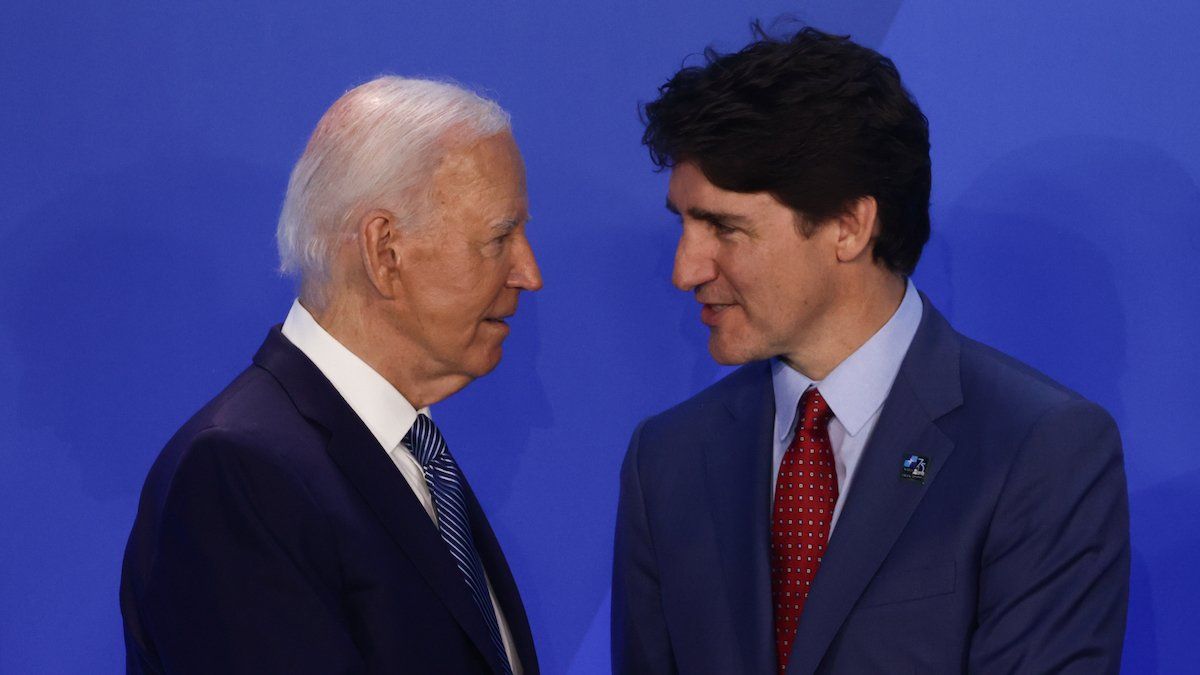 President of the United States Joe Biden and Prime Minister of Canada Justin Trudeau during welcome ceremony of the NATO Summit in Washington DC, United States on July 10, 2024.