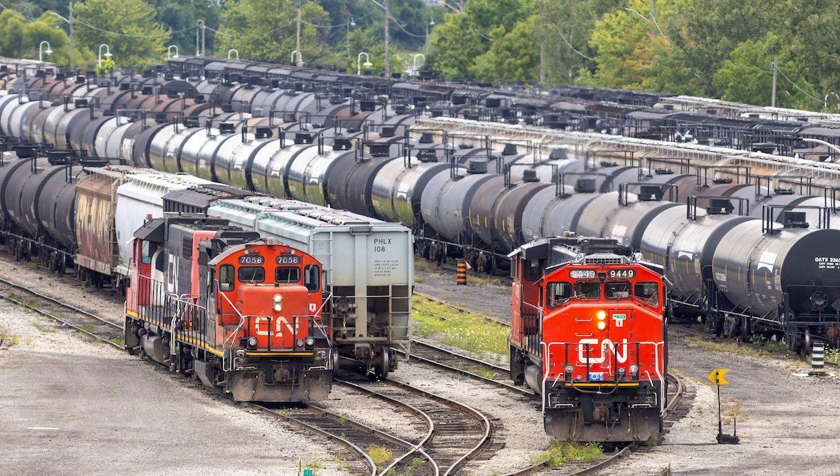 Railway cars crowd the CN Rail freight depot in Hamilton, Ontario, Canada on Aug. 19, 2024. 