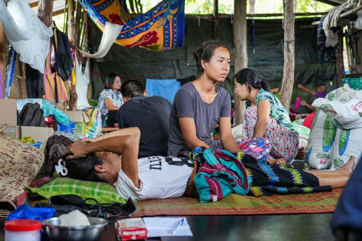 Refugees from the Myanmar civil war near the Thailand-Myanmar border in June 2024.