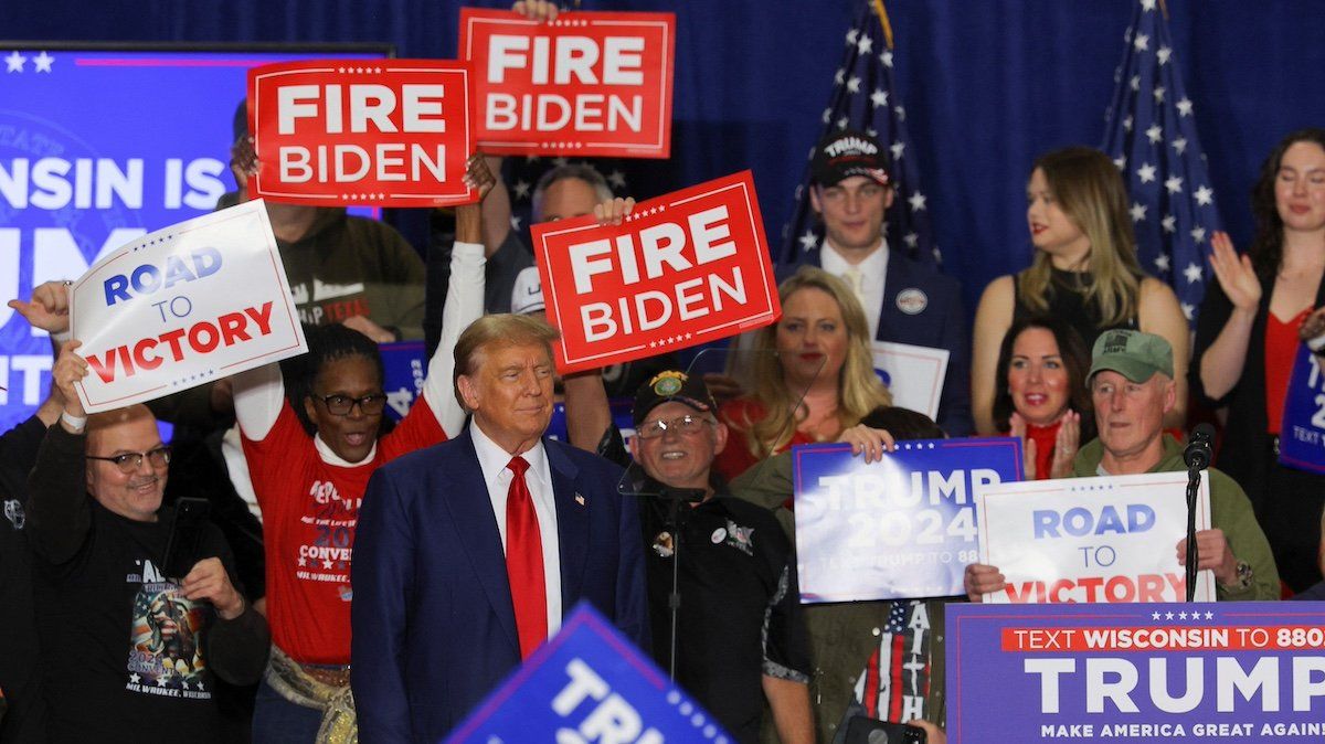 Republican presidential candidate and former U.S. President Donald Trump attends a campaign rally in Green Bay, Wisconsin, U.S., April 2, 2024. 