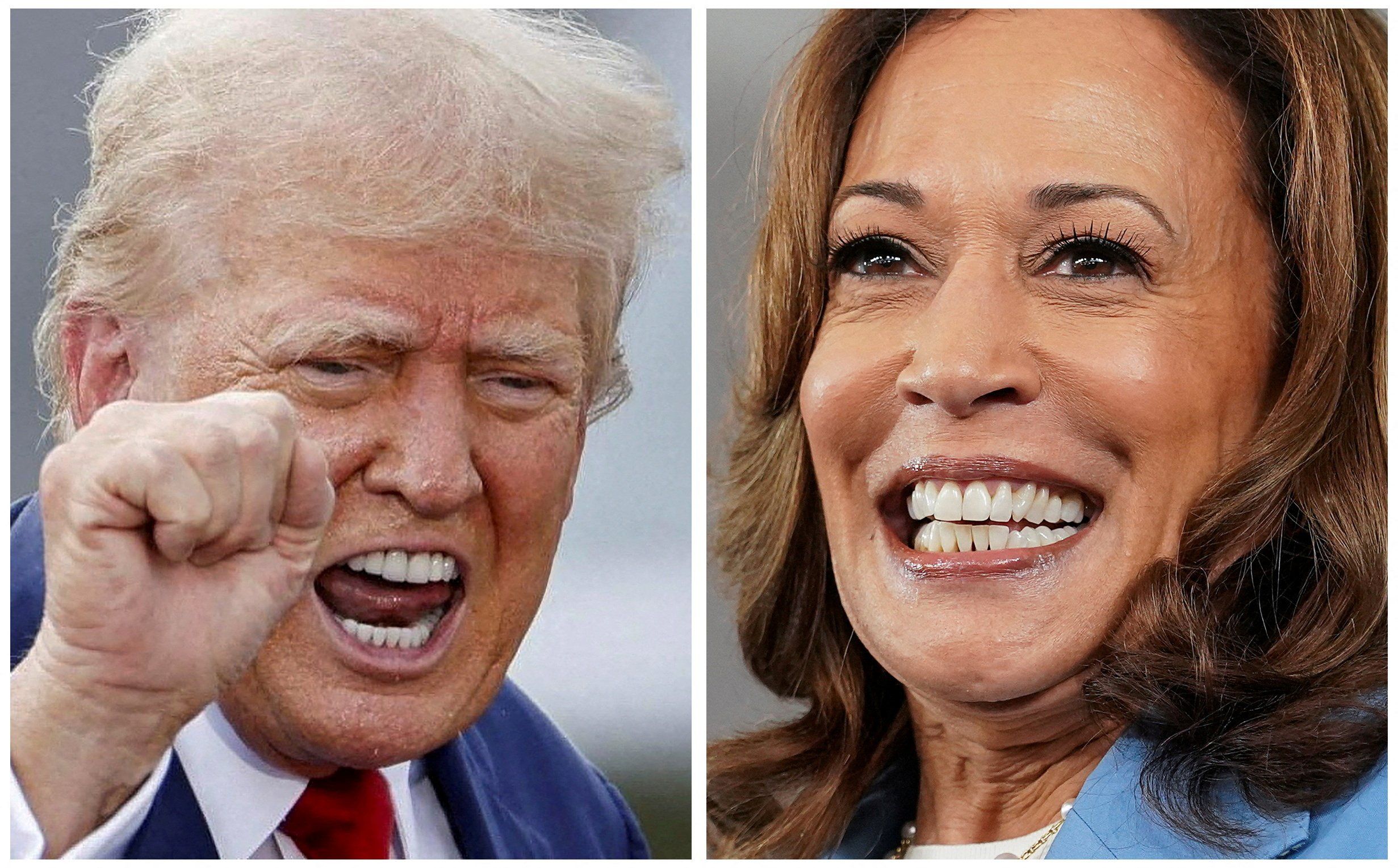 ​Republican presidential nominee and former U.S. President Donald Trump in Asheboro, North Carolina August 21 and U.S. Vice President and Democratic presidential candidate Kamala Harris.