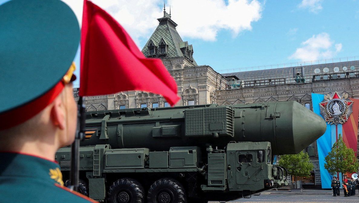 Russian Yars intercontinental ballistic missile launcher takes part in the Victory Day military parade general rehearsal on the Red Square in Moscow, Russia, on May 5, 2024. 