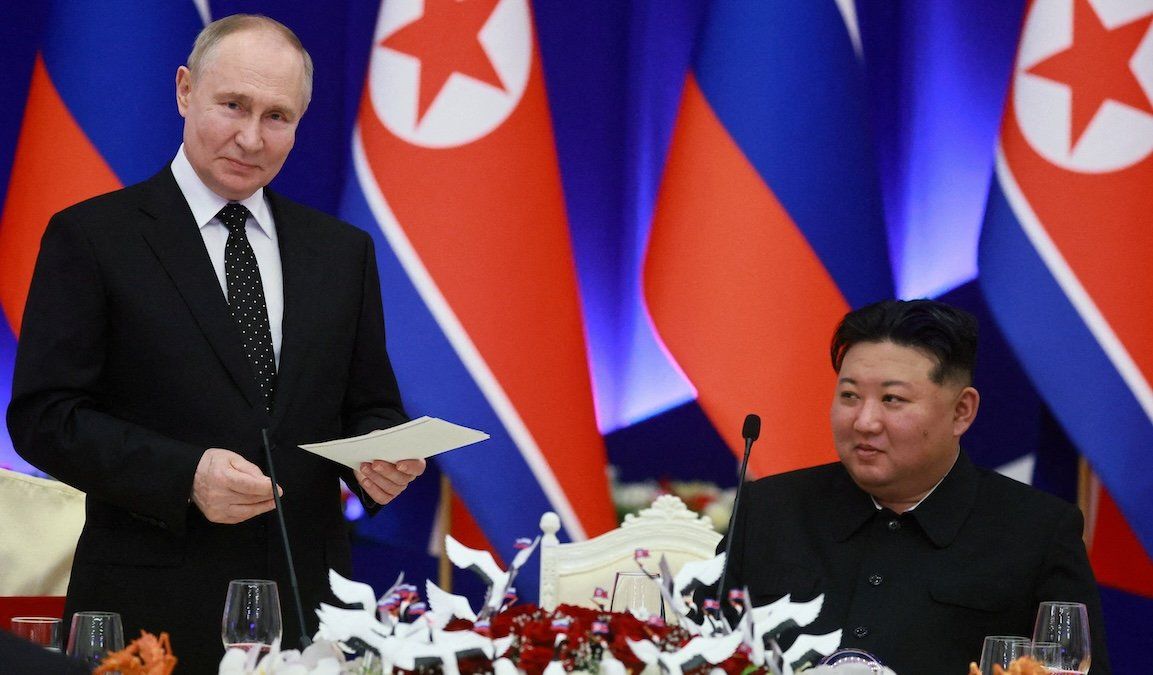 Russia's President Vladimir Putin and North Korea's leader Kim Jong Un attend a state reception in Pyongyang, North Korea, in June, 2024.