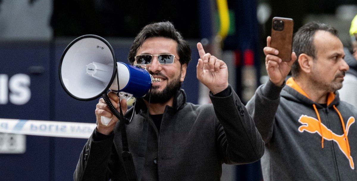 ​Salwan Momika, an anti-Islam activist, gestures as he speaks, in Malmo, Sweden, September 3, 2023. 