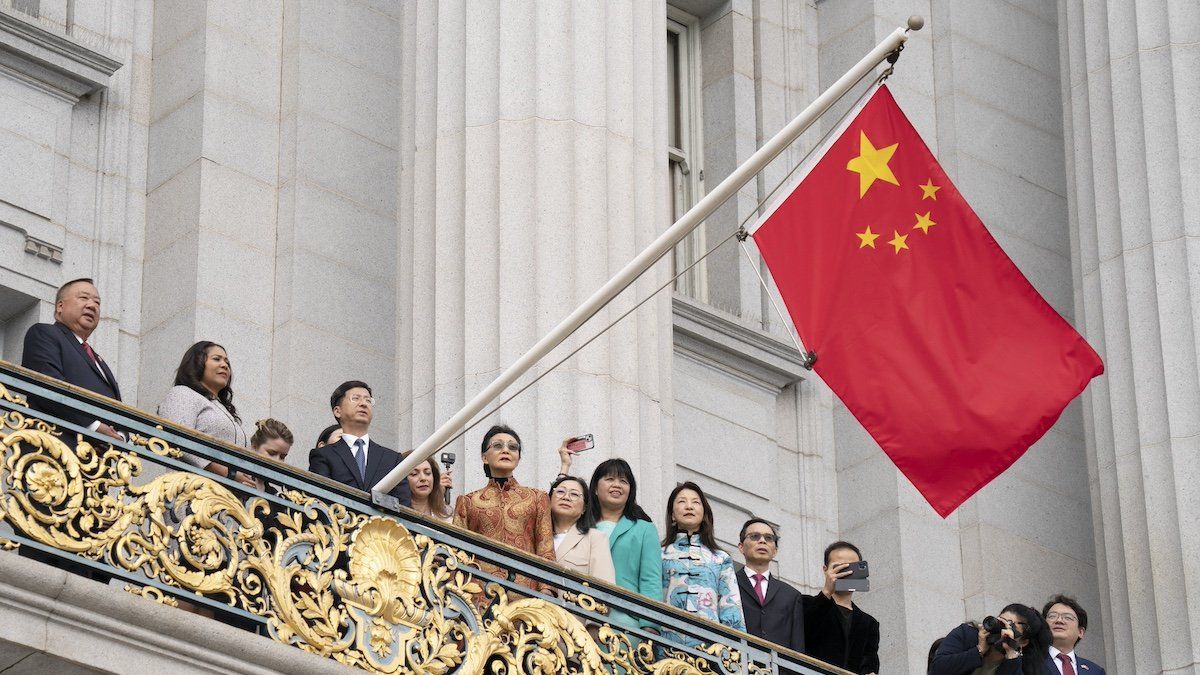 SAN FRANCISCO, CA - SEPTEMBER 29: Mayor London Breed (2nd L) and Zhang Jianmin (3rd L), China's Consul-General in San Francisco, raise a Chinese national flag to celebrate the 74th anniversary of the founding of the People's Republic of China at the City Hall on September 29, 2023 in San Francisco, California.