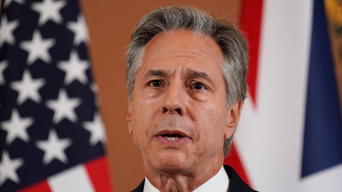 ​Secretary of State Antony Blinken speaks during a joint press conference with Britain's Foreign Secretary David Lammy in the Locarno room at the Foreign, Commonwealth and Development Office (FCDO) in London, Britain, September 10, 2024. 