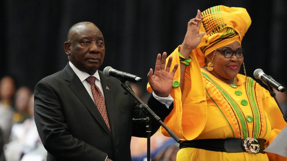 South African President Cyril Ramaphosa and Pemmy Majodina of the ANC attend a swearing-in ceremony into the National Assembly in Cape Town, South Africa June 14, 2024.